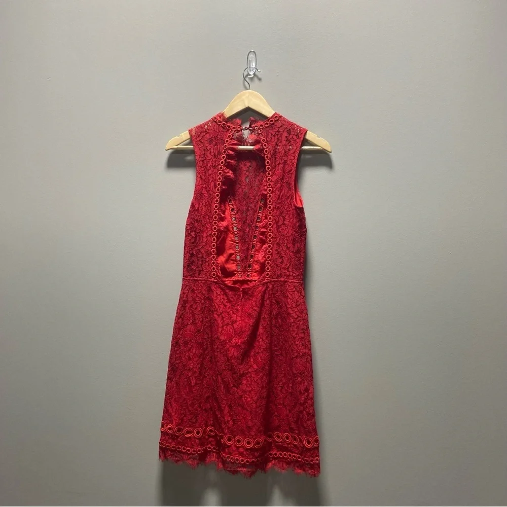Saylor x Free People Red Lace Open Back Mini Dress - Picture 8 of 8